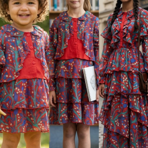 Girls' Floral Ruffle One Piece Dress
