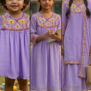 Premium Lavender Embroidered One Piece Dress with Golden Zari & Sequin Work
