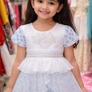 Elegant White & Blue Party Dress