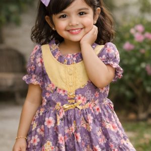 Elegant Floral Print Cotton Frock